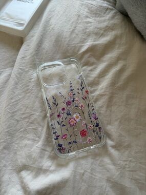 Amazon iPhone 16 Pro Clear Floral Phone Case with Pink, Purple & Yellow Flowers